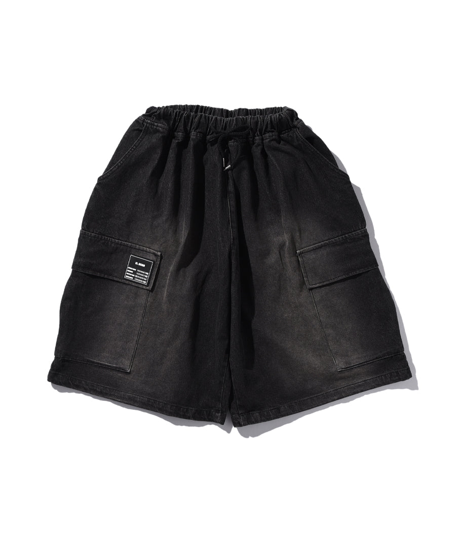 "FEAR" WIDE DENIM CARGO SHORTS