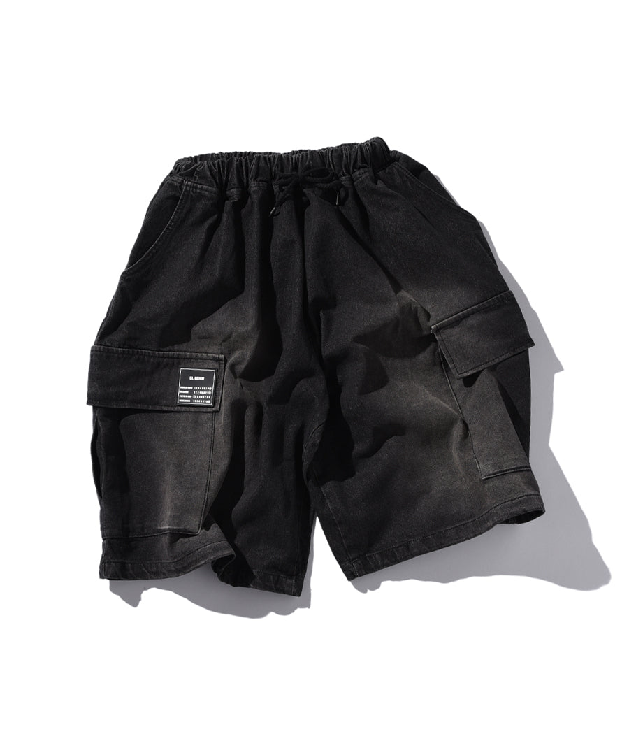 "FEAR" WIDE DENIM CARGO SHORTS