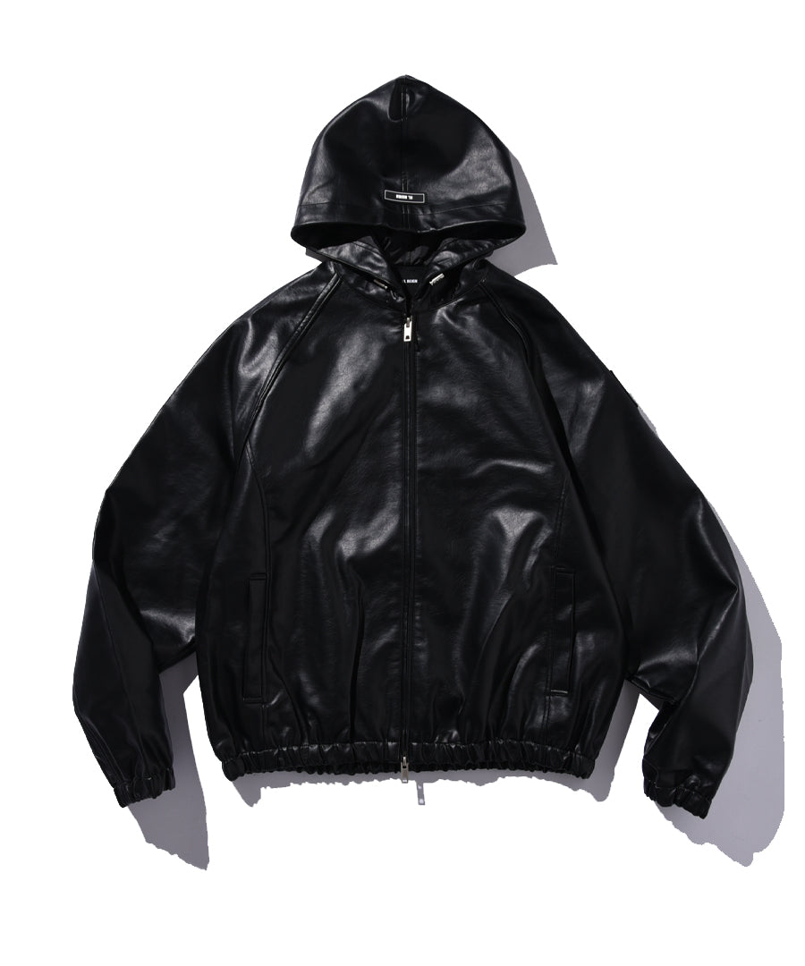 "FEAR" LEATHER  WINDHOOD JACKET