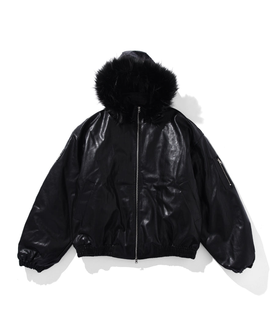 BLACK FAR LEATHER PUFFER JACKET