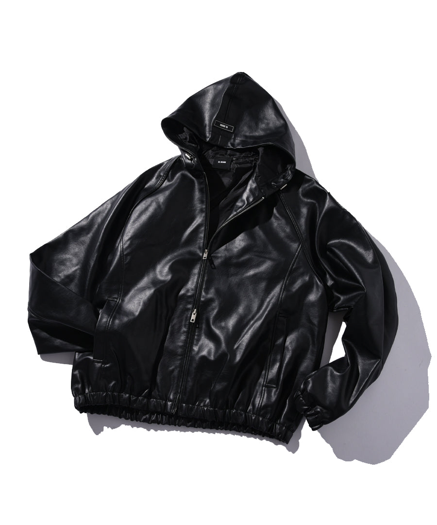 "FEAR" LEATHER  WINDHOOD JACKET