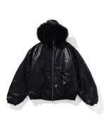 BLACK FAR LEATHER PUFFER JACKET
