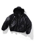 BLACK FAR LEATHER PUFFER JACKET