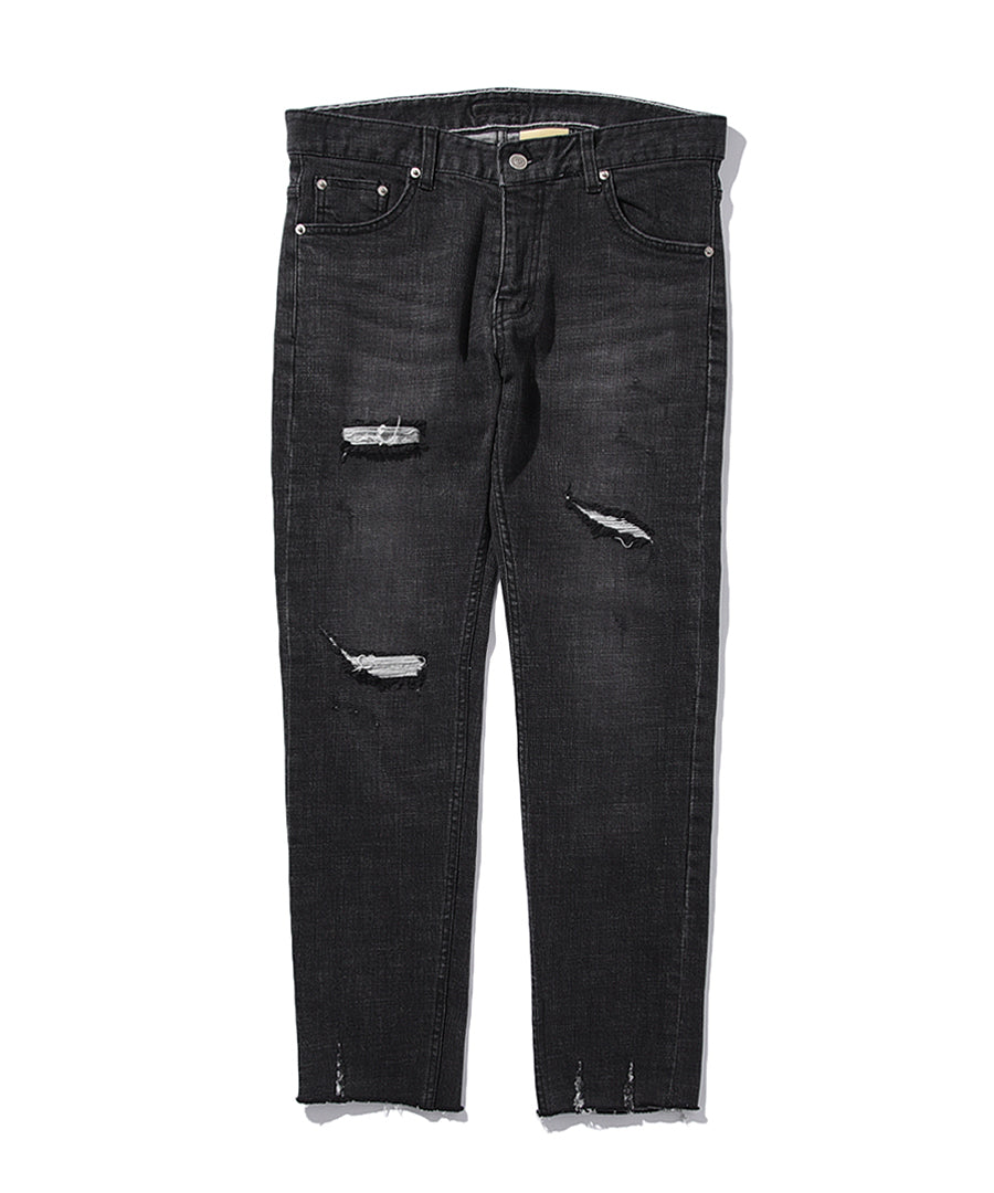 "FEAR" BLACK DAMAGE SKINNY DENIM