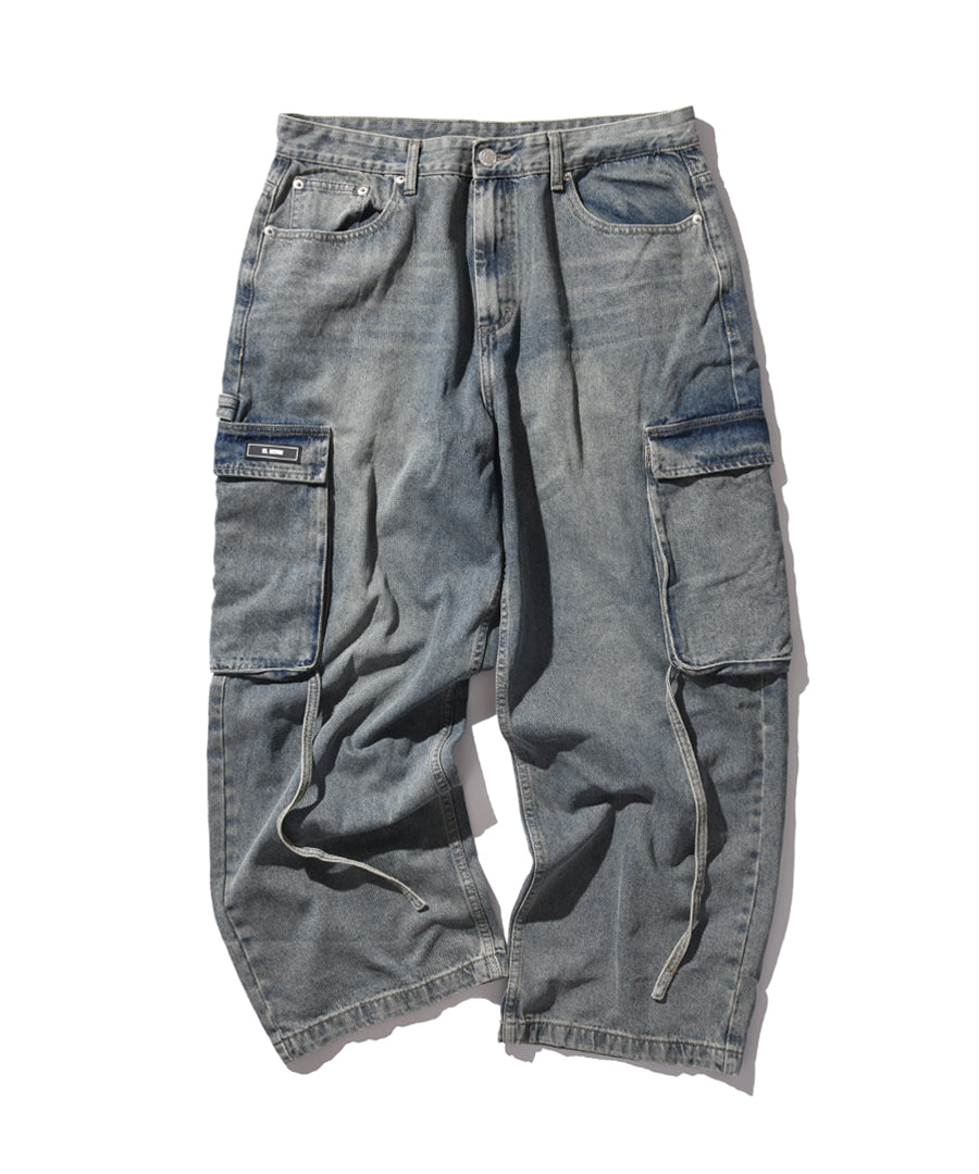 "FEAR" WIDE CARGO DENIM